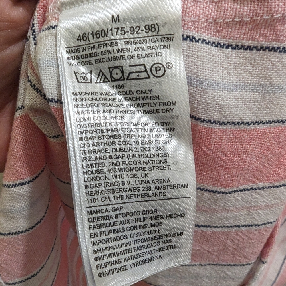 GAP Sleeveless V-Neck Button Front Linen Blend Pink & White Stripe Mini Dress- M - Picture 10 of 13